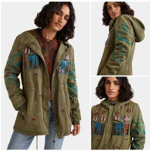 NWT Desigual Flix 2 In 1 Military Parka Jacket Sequins Size 32 Detach Line Small